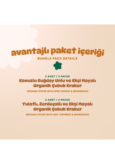 Organik Çubuk Kraker Atıştırmalık Paketi - 6 Adet 2 Çeşit 275 G