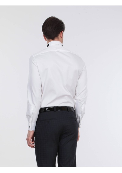 Kip Beyaz Düz Slim Fit Duble Manşet Ata Yaka Smokin Gömlek Beyaz