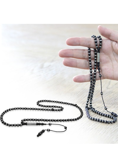 Tesbihname Kuka Namaz Tesbihi - Siyah Renk - Sistemli - Pirinç Sarmal - Küre Kesim