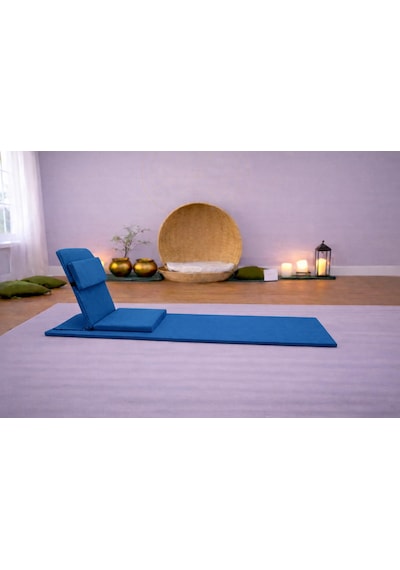 Backjack Meditasyon Sandalyesi Destekli Yer Minderi + 60x180 Kumaş Mat - Backjack 3xl Mat+backjack İkili Set Koyu Petrol Mavisi/buz Mavisi