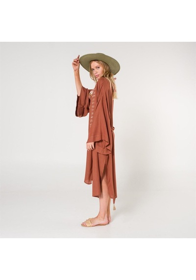 Miespiga Eli Kadın Pul Baskılı Kimono-Tarçın-Standart Tarçın