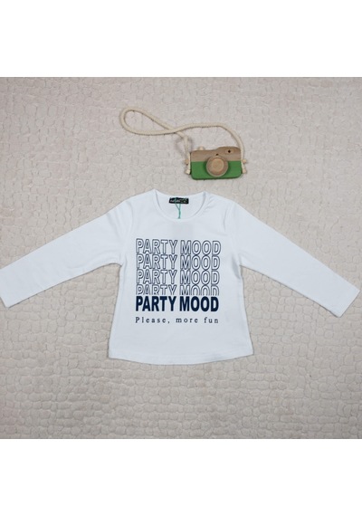 Kız Çocuk Party Mood Yazılı Pamuklu Sweat Beyaz