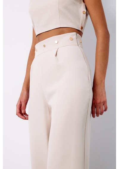 Sateen Bel Aksesuarlı Pantolon - Bej-135211 Bej