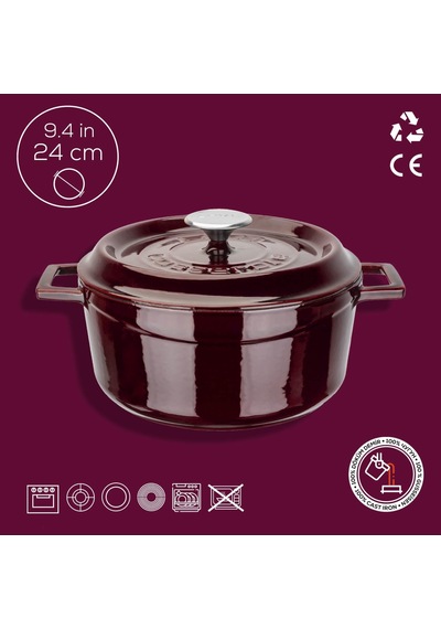 Metal Premium Serisi - Döküm Yuvarlak Tencere, 24 Cm, Majolik Mor Belirtilmemiş
