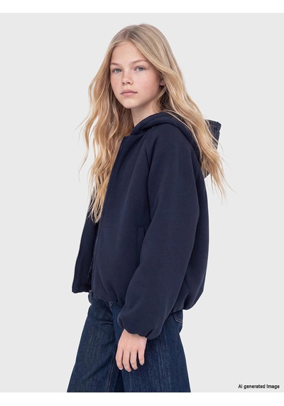 LC Waikiki Lcw Kids Lacivert Kapüşonlu Kız Çocuk Ceket Dark Navy