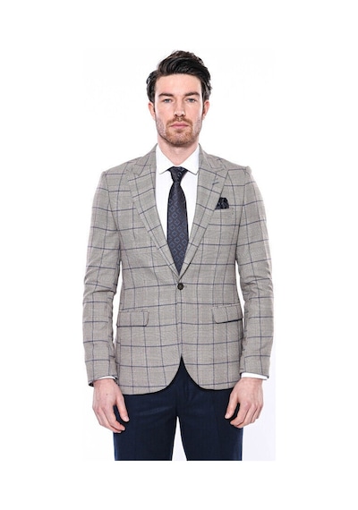 Wessi Ekose Slim Fit Bej Erkek Ceket - Wessi Bej