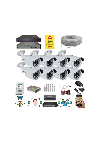 8 Kameralı Set - 5 Mp 1940p Sensör 6 Megapiksel Sony Lens Metal Kasa Ip Güvenlik Kamerası Seti