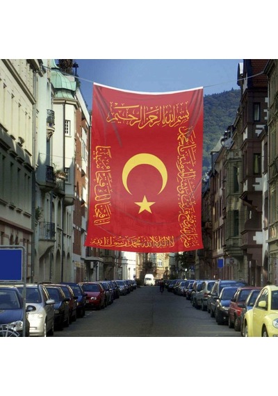 Osmanlı Sancak - Fetih Sancağı - Bayrak - Kelime İ Tevhid - Besmele - Fetih Ve Saff Suresi-400x600cm 1