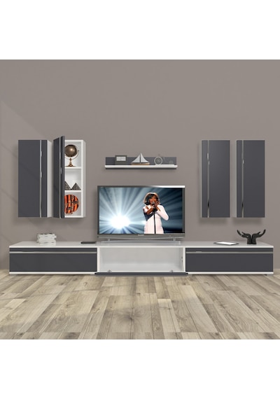 Decoraktiv Eko 8d Mdf Tv Ünitesi Tv Sehpası Beyaz - Antrasit