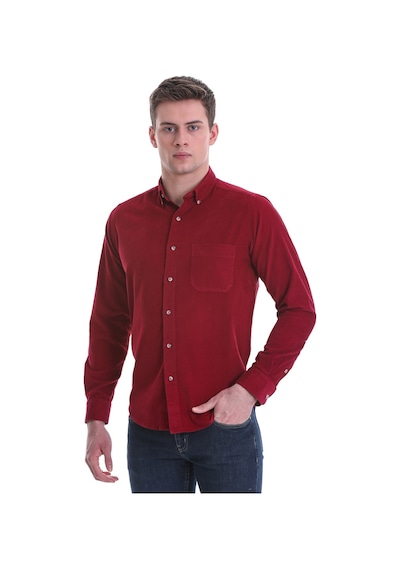 Hatemoğlu Bordo Slim Fit Düz 100% Pamuklu Düğmeli Yaka Uzun Kollu Klasik G Bordo