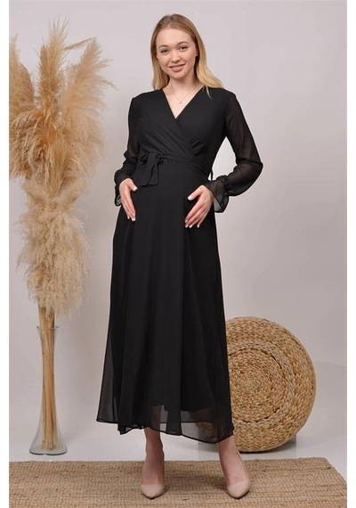 Dip Moda Kadın Beyaz Baby Shower Şifon Hamile Elbise Dphml003 Siyah