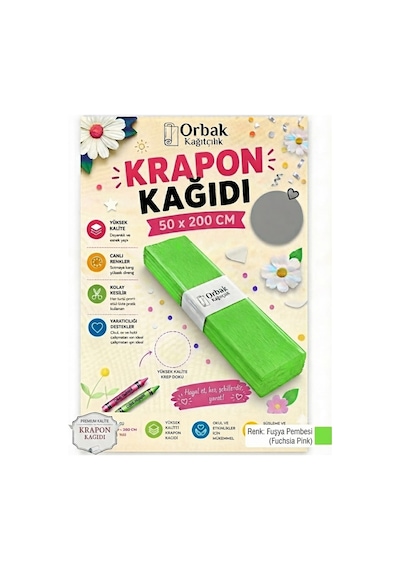 Premium Yeşil Krapon Süsleme Kağıdı 50x200 Cm 60 Gr Parti, Organizasyon Ve Okul Etkinlikleri İçin 1 Adet