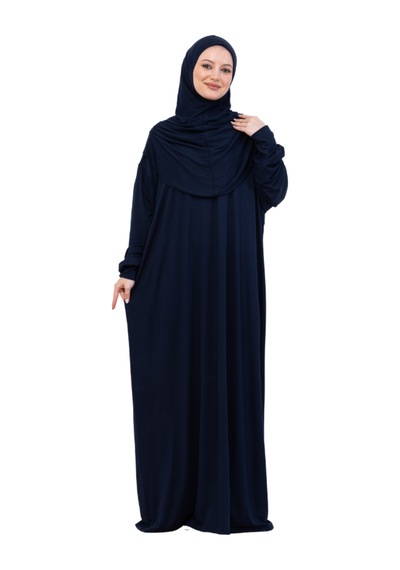 Modish Group Tek Parça Namaz Elbisesi Seti, Viskon Yumuşak Tesettür Abaya, Rahat Hazır Şal Başörtüsü Takım Lacivert