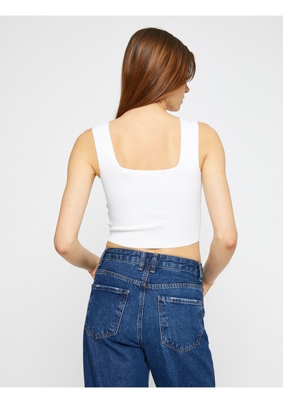 Koton Crop Atlet Kalın Askılı Kare Yaka Ekru 3wak30017ht 3WAK30017HT010 Ekru