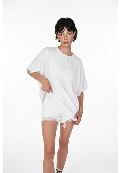 Holly Lolly Pamuklu Unisex Oversize Lure Tshirt Beyaz