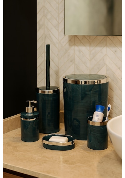 Makri Home Banyo Seti 5'li, Yuvarlak, Akrilik-çöp Kovası, Wc Fırçalık, Sıvı Sabunluk, Diş Fırçalık, El Sabunluk Yeşil