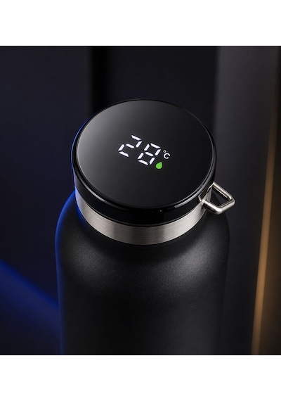 Kişiye Özel İsim Baskılı 650 Ml Dijital Dereceli Bluetooth Hoparlörlü Termos Sökülebilir Tabanlı, Kutulu, Öğretmenler Siyah