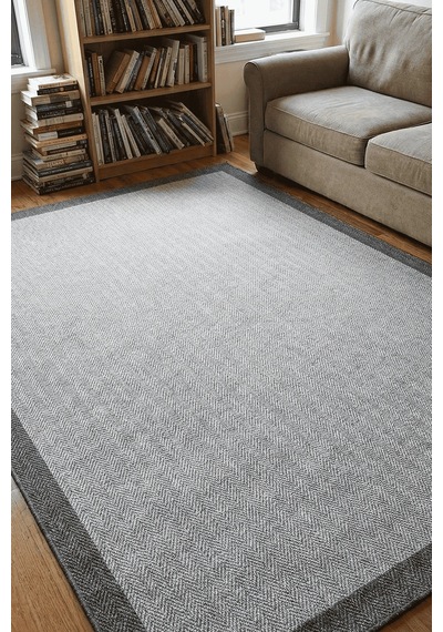 Hoom Rugs Lora 3213 Antrasit Çerçeveli Çizgili Pamuk Taban Hav Toz Vermez Sisal Halı