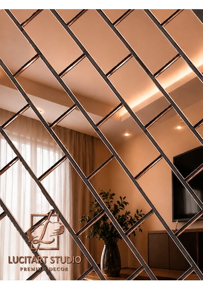 Lucitart 30 Adet 10cmx5cm Tuğla Desenli Aynalı Pleksi Kendinden Yapışkanlı Dekoratif Duvar Aynası 9 Renk Seçeneği Rose Gold