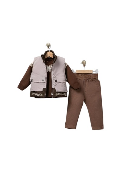Canöz Bebe Good Look Baskılı Şişme Yelekli Erkek Takım 1-4 Yaş -3718819 - Bej Bej