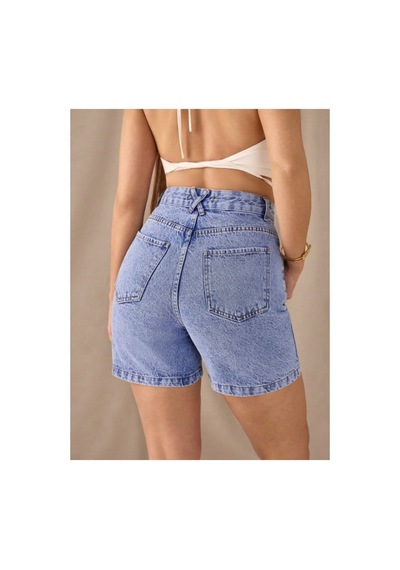 Kene Jeans Arka Çapraz Köprü Taş Yıkama Kot Şort Taş Yıkama