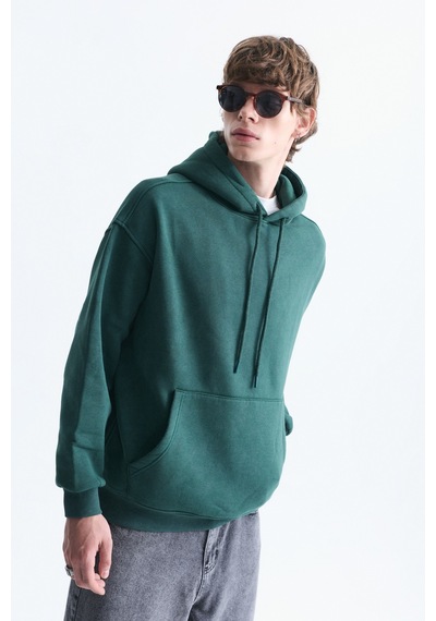 Vamos Basic Oversize Yıkamalı Hoodie Nefti Yeşil