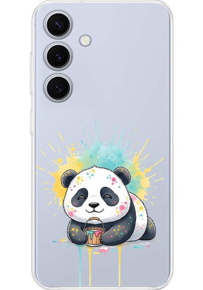 Samsung Galaxy S25 Fe İle Uyumlu Splash Panda Tasarımlı Şeffaf Silikon Kılıf Şeffaf