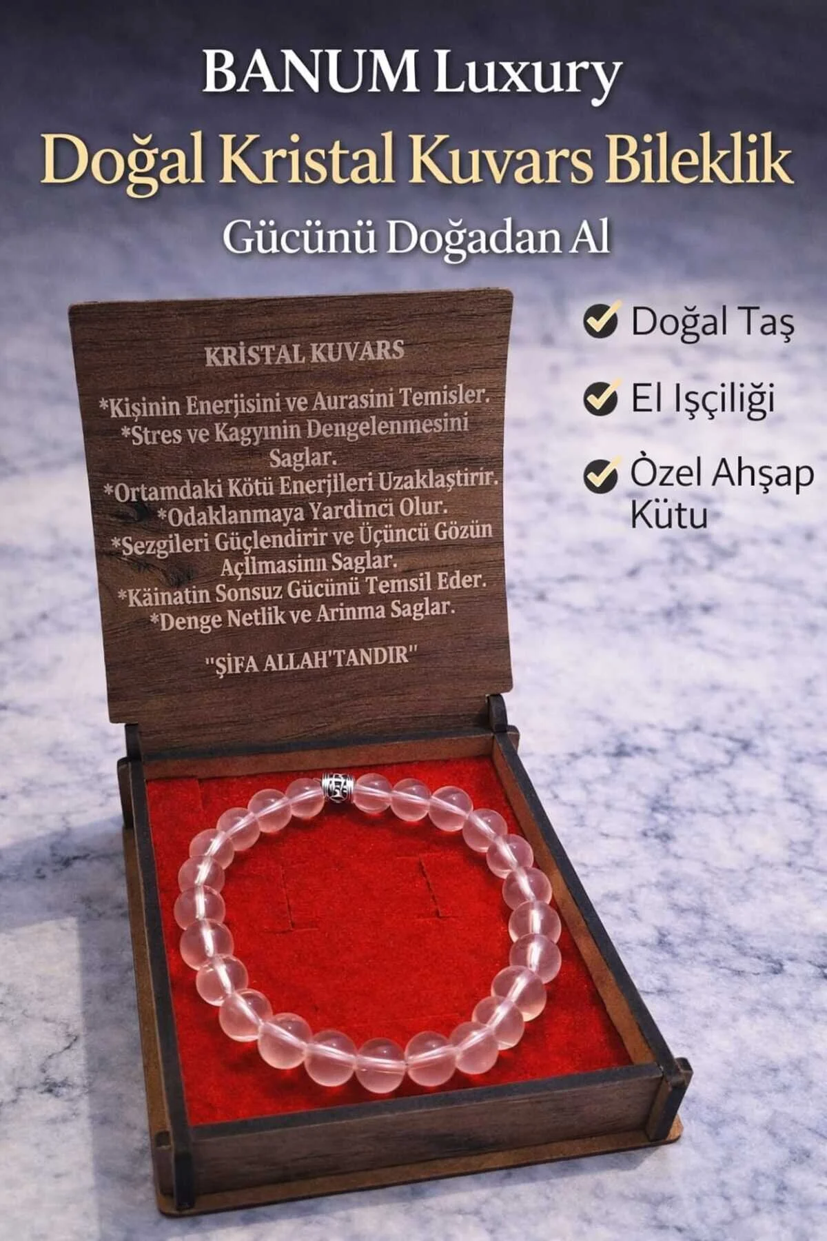 Banum Luxury Dogal Kristal Kuvars Bileklik Çok Renkli