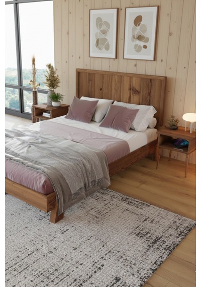 Hüma Dikey Başlıklı Masif Ahşap Karyola Ceviz 100x200