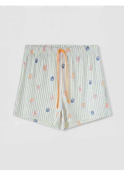 Lcw Dream Ekru Bisiklet Yaka Baskılı Kadın Şortlu Pijama Takımı