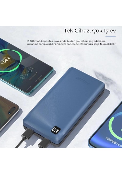 Philips 10000 Mah 22.5W USB Ve Type-C PD Üç Çıkışlı Led Göstergeli Powerbank