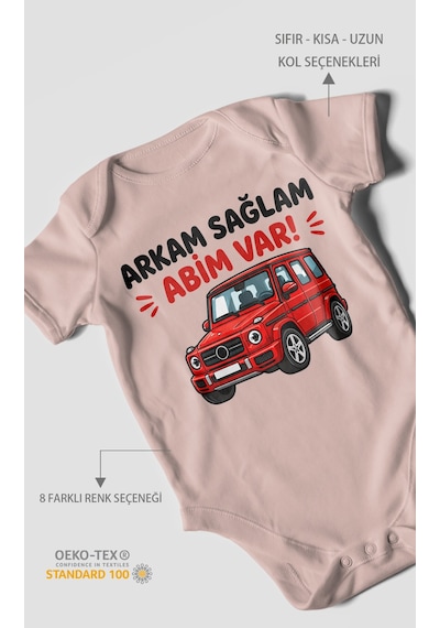 Morivokids Arkam Sağlam Abim Var Kısa Kollu Bebek Body %100 Pamuk Pastel Pembe