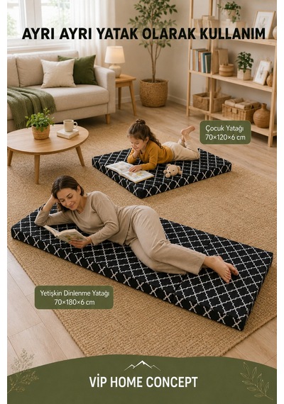 2'li Katlanabilir Çocuk Oyun Minderi ve Yer Yatağı Seti 70x180 + 70x120 CM 6 CM - Karaçatı