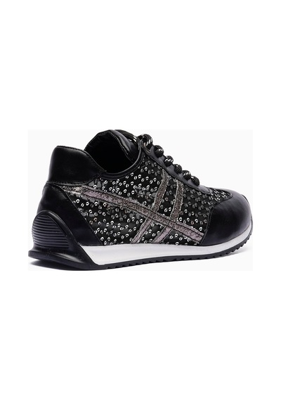 Mubiano Kadın Sneaker Pullu File Detaylı Parlak Günlük Spor Ayakkabı Lucina Siyah Siyah