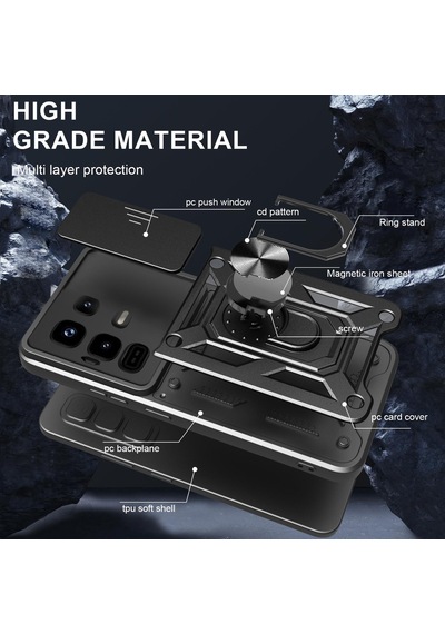 Teleplus İnfinix Note 50 Pro Plus Kılıf Magnetik Standlı Kamera Korumalı Slide Sürgülü Cover Kapak Siyah