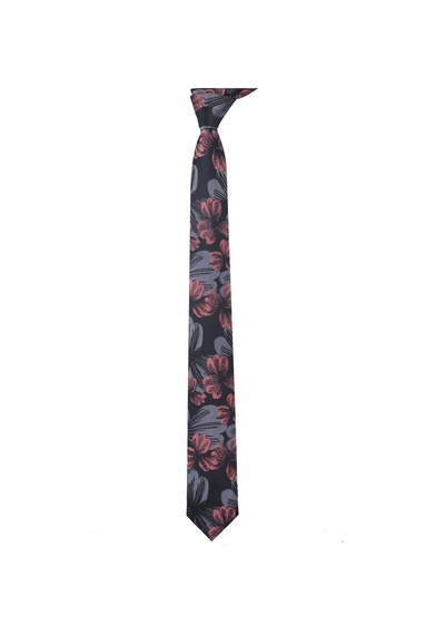 Esgue Dar Kesim Gri & Somon Çiçek Desenli Slim 6 Cm. Hand Made Kravat