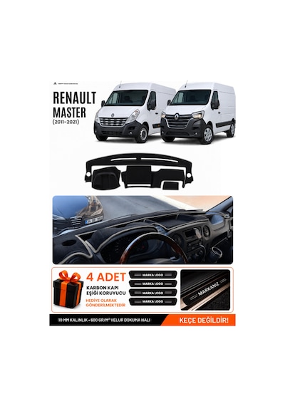 Renault Master 2011-2021 Uyumlu Torpido Koruma, Torpido Örtüsü, Torpido Kılıfı - Siyah Gri