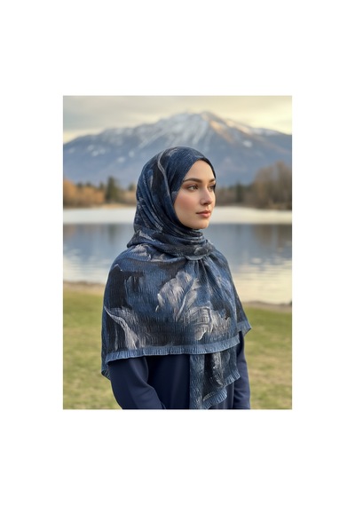 Müslüm, Floral Yaprak Desenli Bürümcük Şal Zarif, Kaymaz, Terletmez Ve Rahat Kullanım 75 X 200 Cm Krem-Lacivert