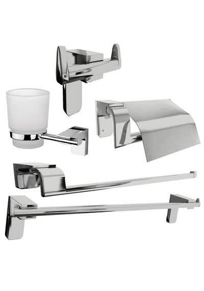 Krom Lux 5 Li Banyo Seti Wc Kağıtlık,bornozluk,uzun Havluluk Gümüş