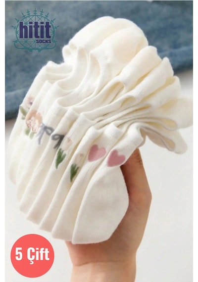 Hitit Socks Kadın 5 Çift Premium Fiyonk Çiçek Ve Kalp Desenli Babet Çorap Seker Beyazı ASORTİ Hitit Socks Kadın 5 Çift Premium Fiyonk Çiçek Ve Kalp Desenli Babet Çorap Seker Beyazı ASORTİ