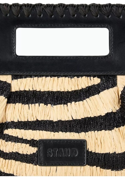 Staud Zebra Desenli Clutch Çanta, Rafya & Deri Lena , Çok Yönlü Şıklık El Çantası Siyah