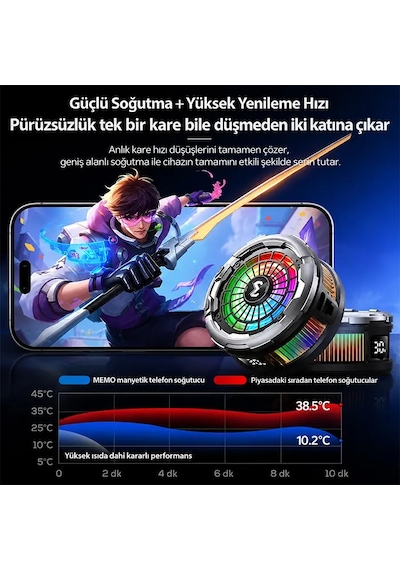 Memo Cx26 Ultra 30w Manyetik Telefon Soğutucu Rgb Magsafe Mobil Oyun Soğutucusu Yapay Zeka Destekli- 5775