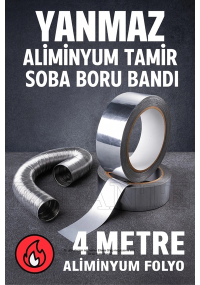 Yanmaz Aliminyum Tamir Soba Boru Bandı 4 Metre Aliminyum Folyo