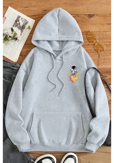The Galaxy Baskılı Oversize Sweatshirt Gri