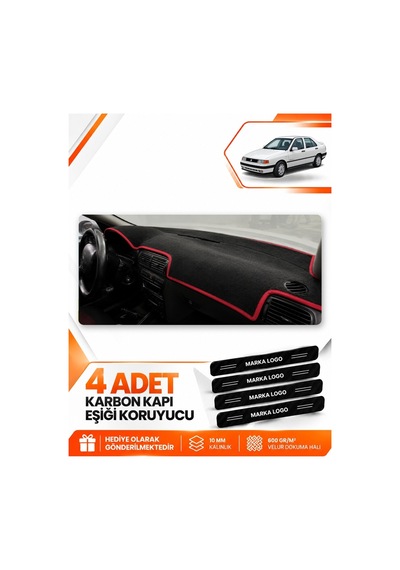 Seat Toledo 1995-2005 Uyumlu Ön Torpido Koruma Kılıfı Halısı Örtüsü - Siyah Kırmızı