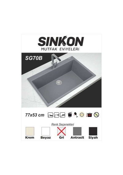Sinkon Gri Granit Eviye 77 x 53 - Sg70B - Sinkon