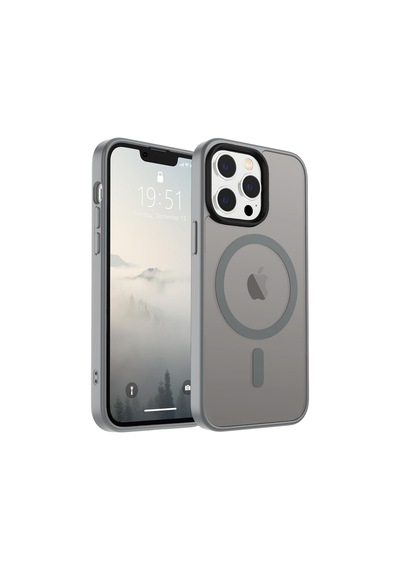 Bix İphone 14 Pro Max Magsafe Uyumlu Kılıf Tam Koruma Manyetik Darbe Emici Gri
