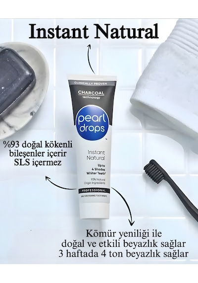Pearl Drops Instant Natural White Charcoal Diş Macunu 75 ML