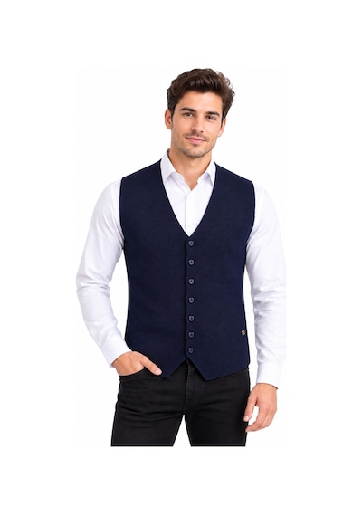 Çizgi Triko Erkek Düğmeli V Yaka Regular Kalıp Triko Yelek Bgl-st05772 İndigo