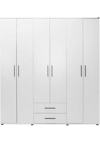 White 6 Kapaklı 2 Çekmeceli Gardırop-mat Beyaz 206x213x52 Cm Gxyxd